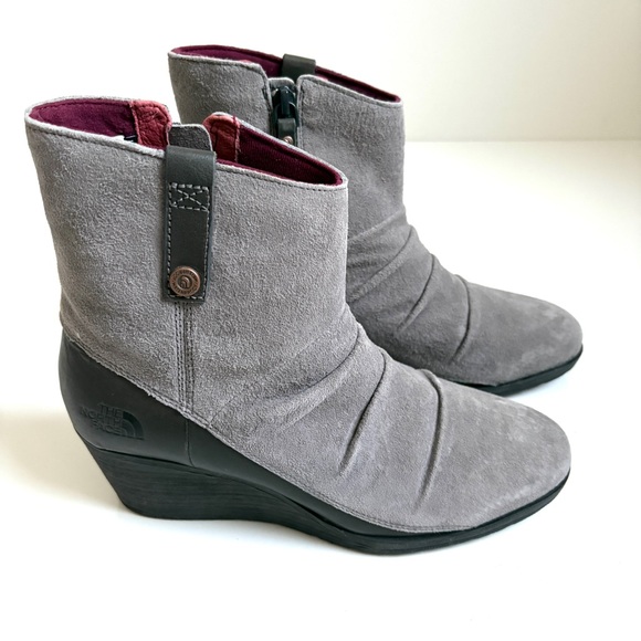 The North Face | Waterproof Bridgeton Gray Leather Wedge Heel Ankle Boots Sz 8.5 - Picture 7 of 9